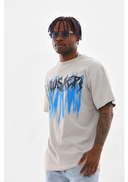 Unisex Baskılı Oversize T-Shirt - Gri modelleri
