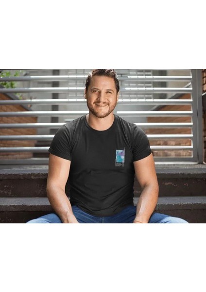 Erkek Bisiklet Yaka Baskılı Oversize T-Shirt - Siyah