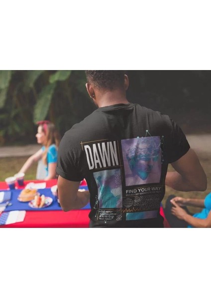 Erkek Bisiklet Yaka Baskılı Oversize T-Shirt - Siyah fiyatları