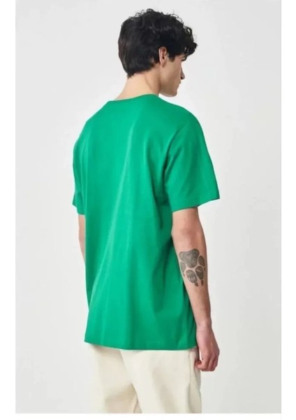Unisex Düz Biskilet Yaka Oversize T-Shirt - Yeşil fiyatları