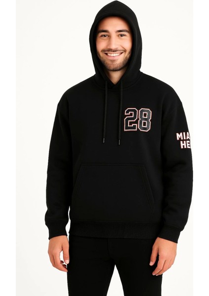 Üç Iplik Kapüşonlu Ön ve Arka Baskılı Sweatshirt Hoodie - Siyah fiyatları