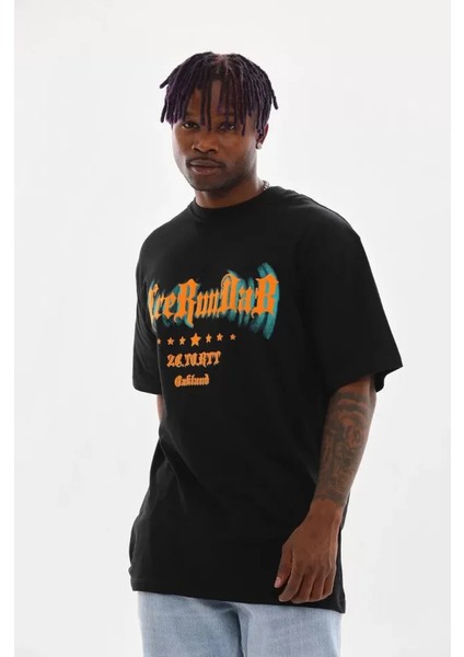 Unisex Baskılı Oversize T-Shirt - Siyah fiyatları