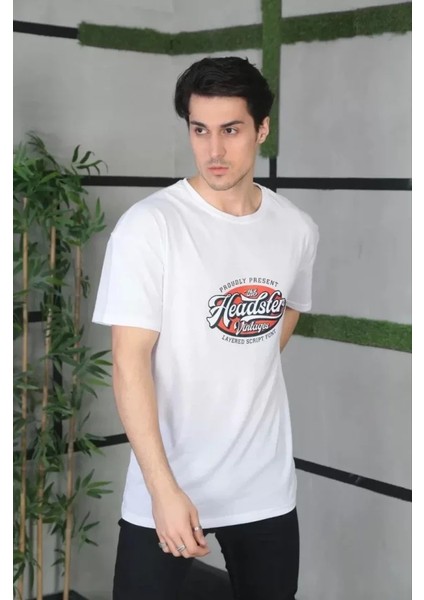 Unisex Baskılı Oversize T-Shirt - Beyaz modelleri