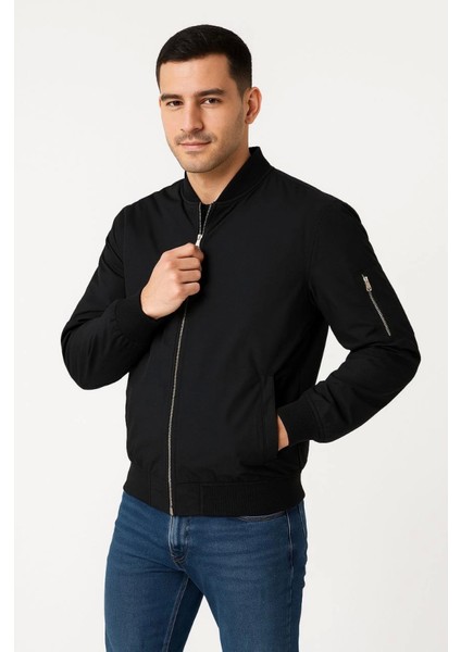 Erkek Içi Astarlı Fermuarlı Bomber Mont Ceket - Siyah fiyatları