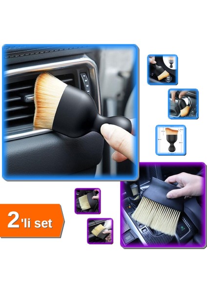 Mini Yumuşak Kıllı Oto Temizlik Fırçası + Detaylı Araç Içi Temizlik Fırçası - 2li Set J0M1N7