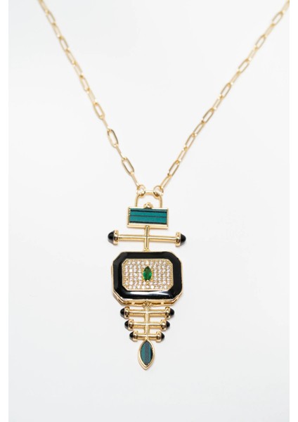 Mg Xl Kolye – Altın Kaplama, Zümrüt Yeşili Taşlı, Büyük Boy Geometrik Uçlu modelleri