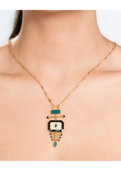 Mg Xl Kolye – Altın Kaplama, Zümrüt Yeşili Taşlı, Büyük Boy Geometrik Uçlu indirimleri