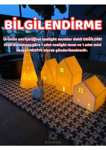 Beyaz 4'lü Kış Temalı Tealight Mumluk ve Çam Ağacı Dekorasyon Seti fiyatları