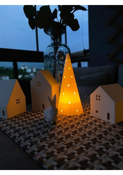 Beyaz 4'lü Kış Temalı Tealight Mumluk ve Çam Ağacı Dekorasyon Seti