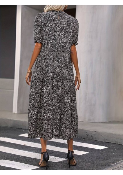 Kadın Mini Leopar Desen Midi Üç Kat Elbise fiyatları