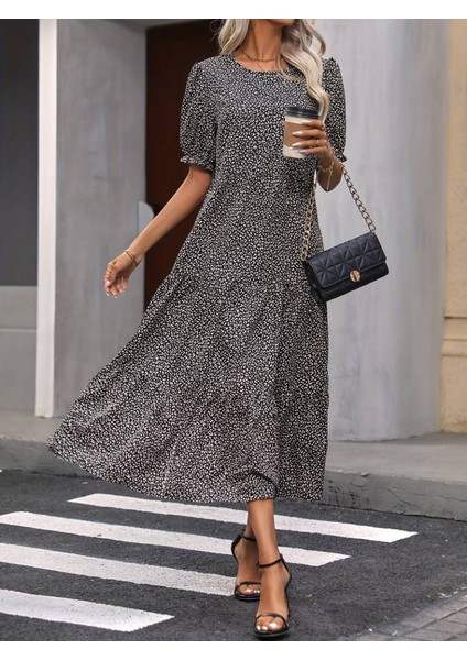 Kadın Mini Leopar Desen Midi Üç Kat Elbise indirimleri