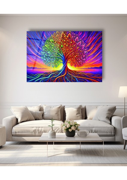 Rengarenk Hayat Ağacı Cam Tablo modelleri