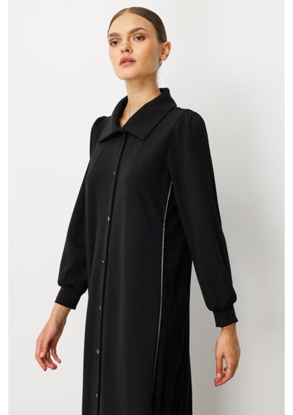 Krep Esnek Doku Yan Kadife Garni Detaylı (Kap/elbise) Ferace-Siyah indirimleri