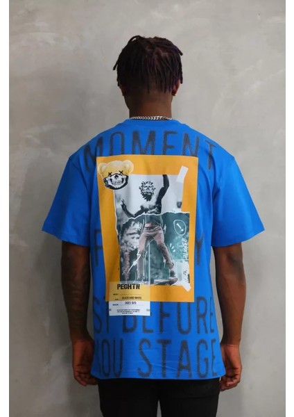 Unisex Baskılı Oversize T-Shirt - Mavi fiyatları