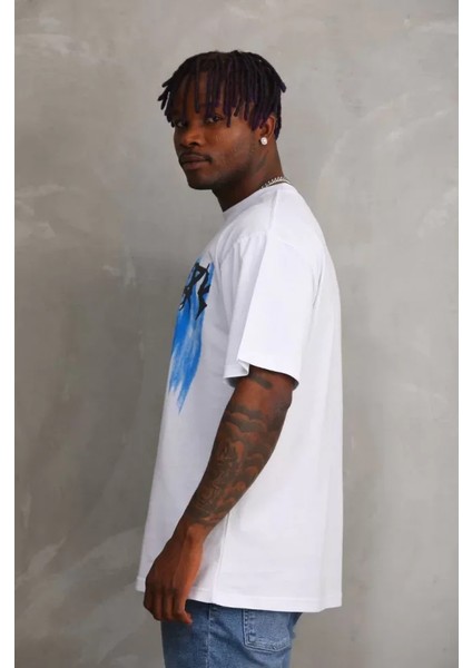 Unisex Baskılı Oversize T-Shirt - Beyaz fırsatları
