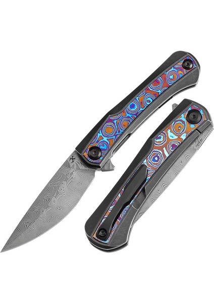 Kratos | Flipper Bıçak | Titanyum Sap + Timascus Kakma Sap | Damascus Çelik Çakı | K1024A10