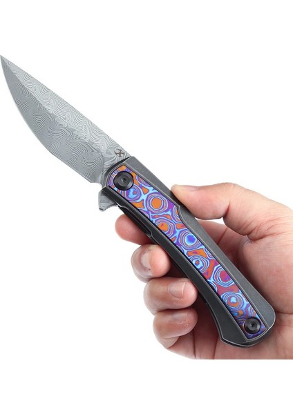 Kratos | Flipper Bıçak | Titanyum Sap + Timascus Kakma Sap | Damascus Çelik Çakı | K1024A10 fırsatları