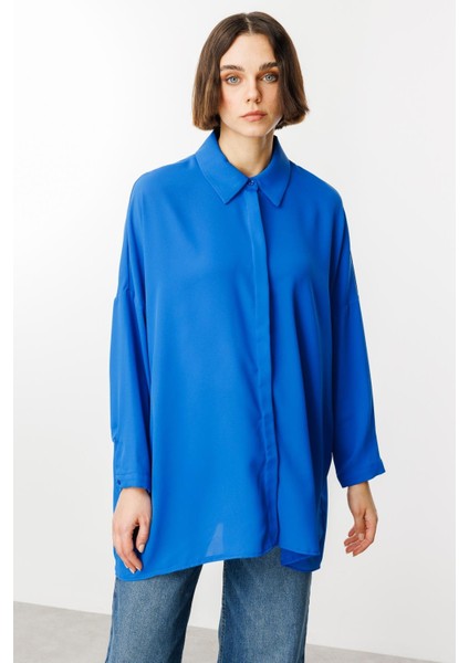 Özel Kalıp Zamansız Akıcı Kumaştan Bluz Tunik-Sax fırsatları