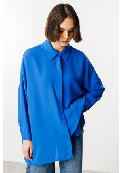 Özel Kalıp Zamansız Akıcı Kumaştan Bluz Tunik-Sax