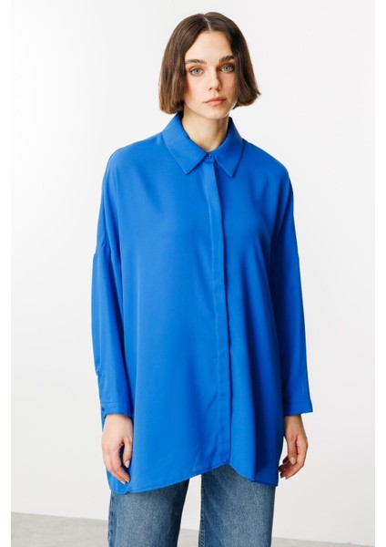 Özel Kalıp Zamansız Akıcı Kumaştan Bluz Tunik-Sax