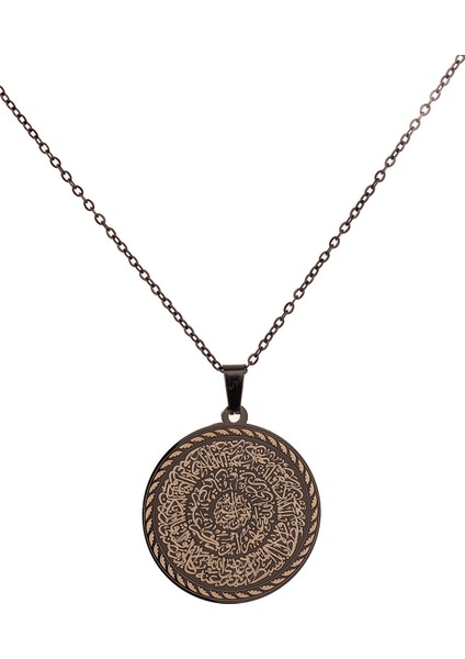 Siyah Hilye-I Şerif Yazılı Paslanmaz Kararmaz Çelik Kolye Çelik Zincir (Unisex)