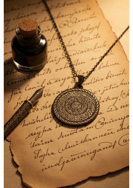 Siyah Hilye-I Şerif Yazılı Paslanmaz Kararmaz Çelik Kolye Çelik Zincir (Unisex) fırsatları
