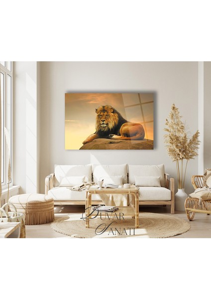 Aslan Kral Cam Tablo, Modern Ev Salon Ofis Dekorasyonu Hediyelik Büyük Duvar Dekoru