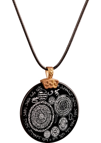 Siyah Çok Dualı Akik Taşı Kolye, Manevi Sembollerle Şifa ve Denge fiyatları