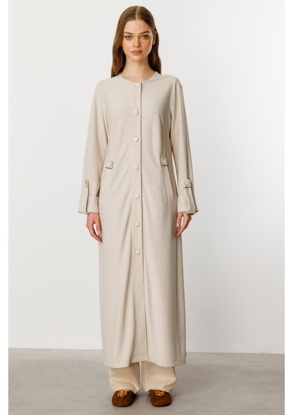 Özel Dökümlü Kumaş Aksesuarlı Kap/ Ferace -Taş