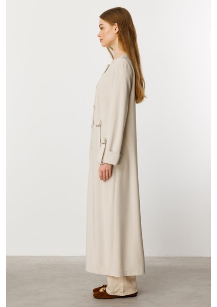 Özel Dökümlü Kumaş Aksesuarlı Kap/ Ferace -Taş