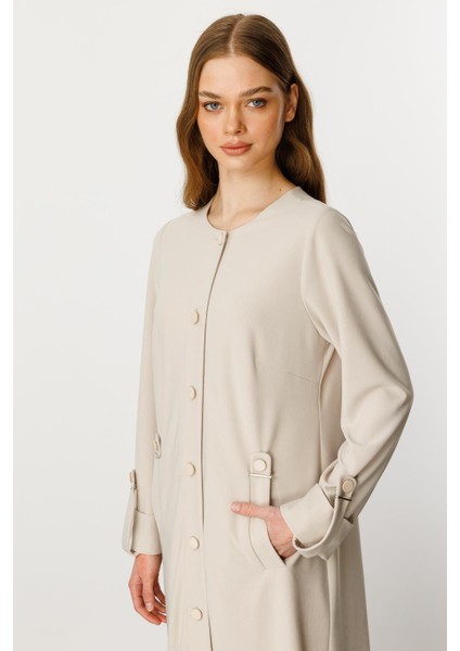 Özel Dökümlü Kumaş Aksesuarlı Kap/ Ferace -Taş