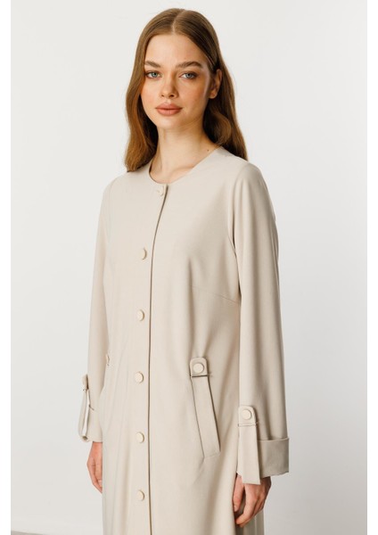 Özel Dökümlü Kumaş Aksesuarlı Kap/ Ferace -Taş