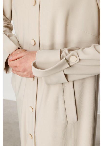 Özel Dökümlü Kumaş Aksesuarlı Kap/ Ferace -Taş