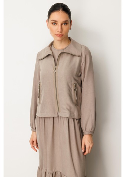 Ceket ve Iç Jile Kombin Ipekçe Elbise Ferace-Vizon