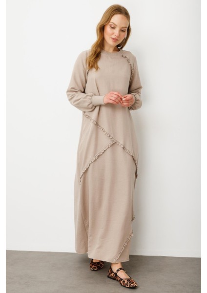 Yumuşak Dokusu ve Zarif Detaylarıyla Ipekçe Doku Ribanalı Özel Elbise-R-Taş fiyatları