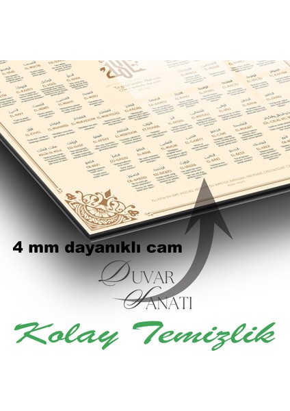 Esmaül Hüsna Allah'ın Isimleri Dikey Cam Tablo,dini Islami Modern Ev Ofis Salon Dekoru , Hediyelik indirimleri