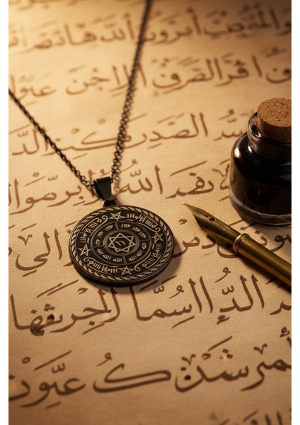 Celcelütiye ve Ism-I Azam Vefk Yazılı Çelik Kolye Titanyum Renk Paslanmaz Zincir (Unisex) fırsatları