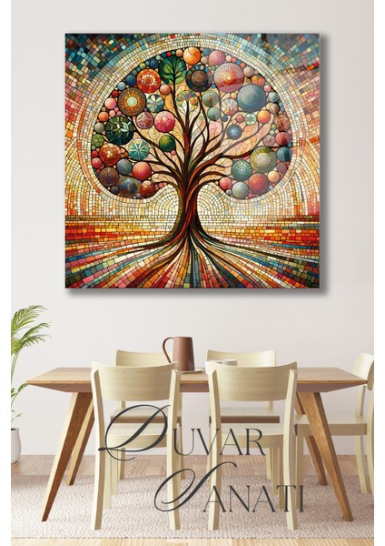 Rengarenk Hayat Ağacı Kare Cam Tablo, Modern Ev Salon Ofis Dekorasyonu Büyük Duvar Dekoru fiyatları