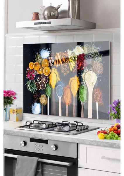 Premium Mutfak Cam Ocak Arkası Koruyucu Tezgah Ankastre Arkası Koruyucu 50X60CM | Baharat Kaşık