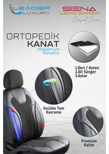 Volvo XC70 Deri Detaylı Oto Koltuk Kılıfı Ön Arka Set Siyah Siena Seri Scr