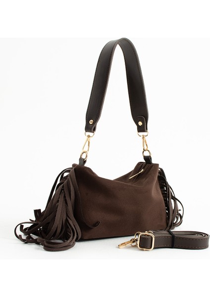 Süet Acı Kahve Kadın El ve Omuz Çantası