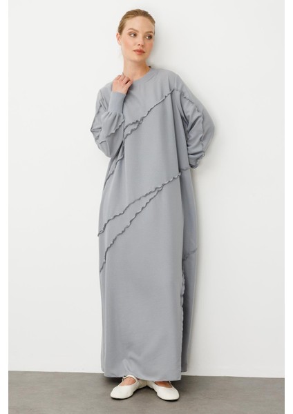 Parcha - Dikiş Ipekçe Doku Ribanalı Özel Elbise Kap-Gri