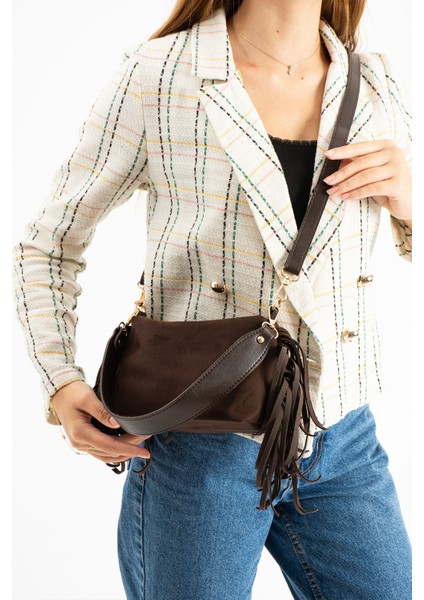 Süet Acı Kahve Kadın El ve Omuz Çantası modelleri