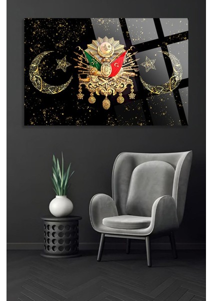 Gold Detay Osmanlı Tuğrası 4mm Kırılmaz Temperli Yüksek Çözünürlüklü Cam Tablo indirimleri