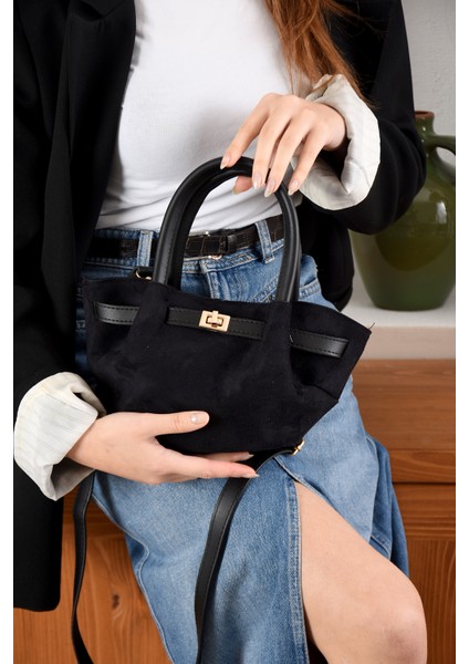 Yeni Sezon Kilit Detaylı Süet-Nubuk Mini Çanta