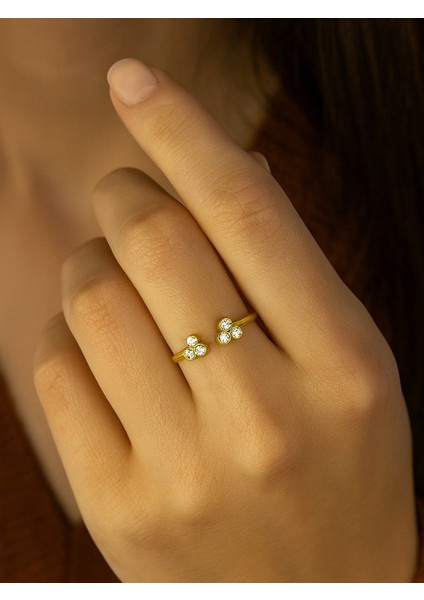 925 Ayar Tri Shine Üç Taşlı Açık Tasarım Yüzük fiyatları