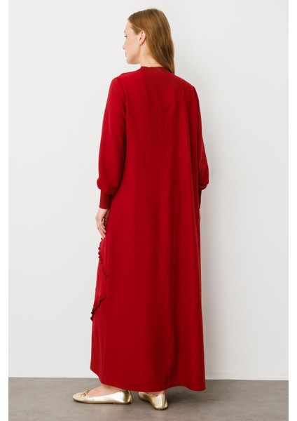 Yumuşak Dokusu ve Zarif Detaylarıyla Ipekçe Doku Ribanalı Özel Elbise-Bordo indirimleri