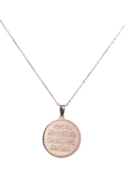 Gümüş Renk Ayetel Kürsi ve Nazar Duası Yazılı Çelik Kolye Paslanmaz Kararmaz Zincir