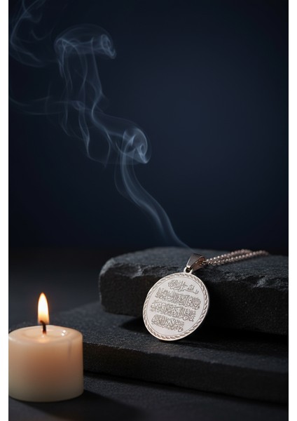 Gümüş Renk Ayetel Kürsi ve Nazar Duası Yazılı Çelik Kolye Paslanmaz Kararmaz Zincir indirimleri