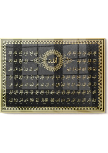 Esmaül Hüsna Gold Detay | Dini Temalı Cam Tablo | 50X70 cm fırsatları